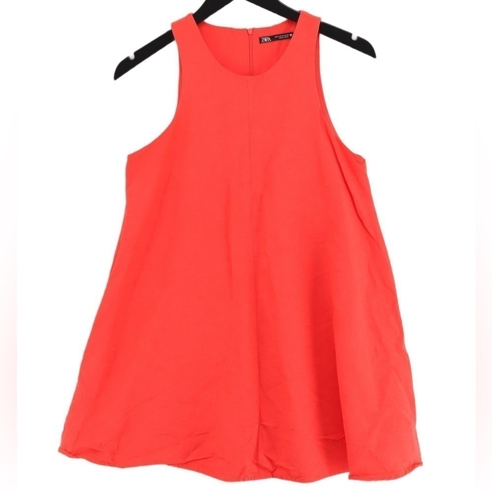 Zara High Neck Hot Orange Red Mini Dress Large